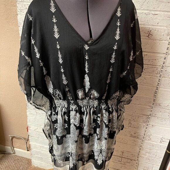 MPH Flowy Blouse Boho Black White Small - Picture 2 of 11